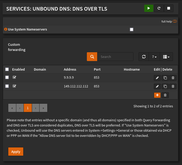 Unbound DOT settings